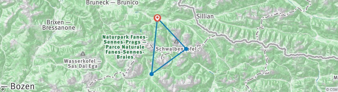 Image of a map showing the route of the tour