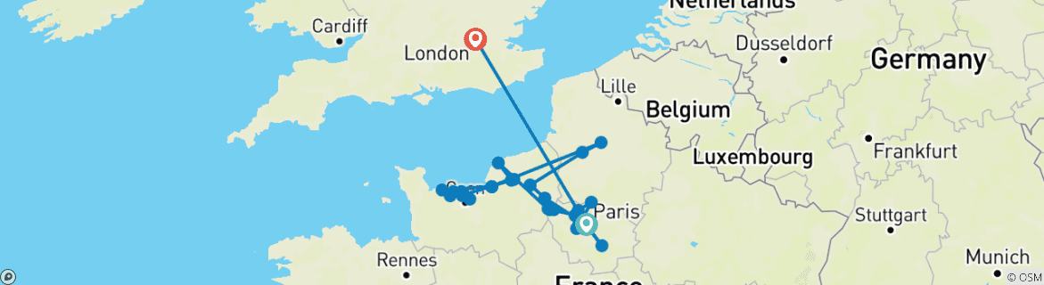 Image d'une carte montrant l'itinéraire du circuit