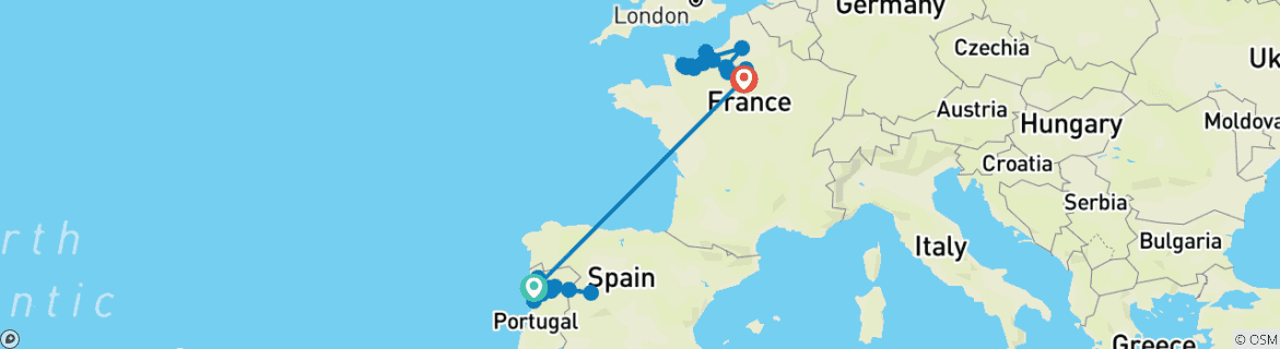 Image d'une carte montrant l'itinéraire du circuit