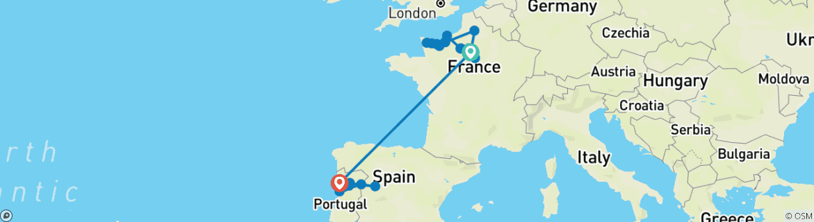 Image d'une carte montrant l'itinéraire du circuit