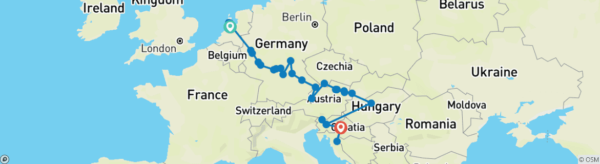 Image d'une carte montrant l'itinéraire du circuit
