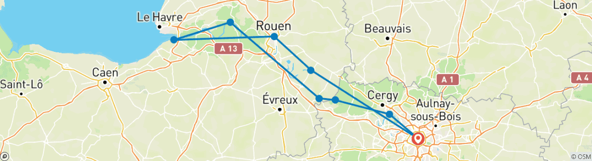 Image d'une carte montrant l'itinéraire du circuit