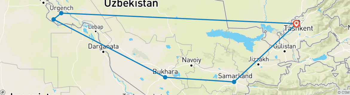 Image d'une carte montrant l'itinéraire du circuit