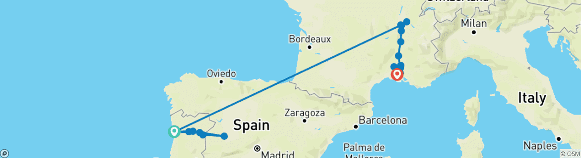 Karte mit der Reiseroute