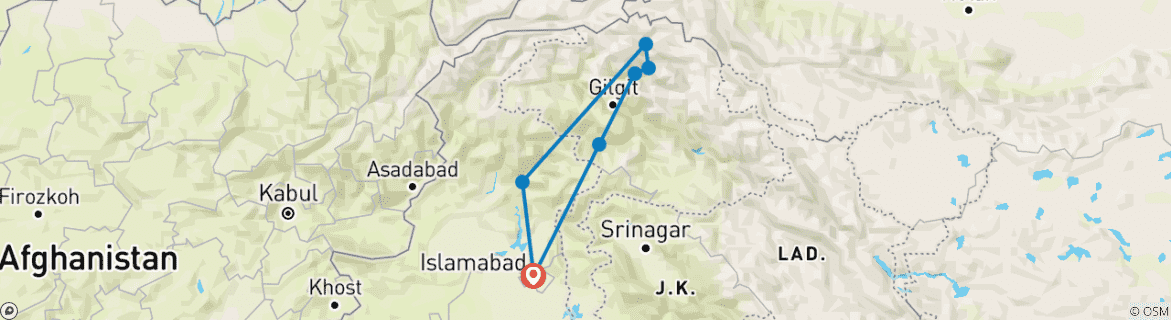 Image d'une carte montrant l'itinéraire du circuit
