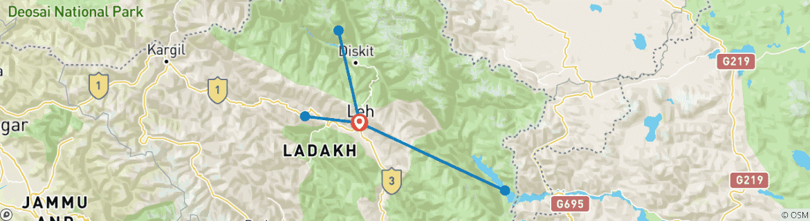 Karte mit der Reiseroute