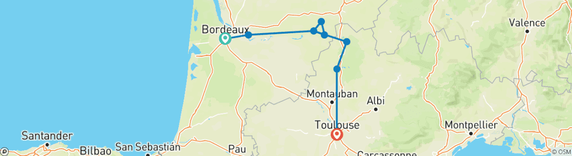 Karte mit der Reiseroute