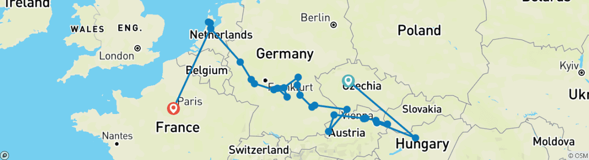 Image d'une carte montrant l'itinéraire du circuit