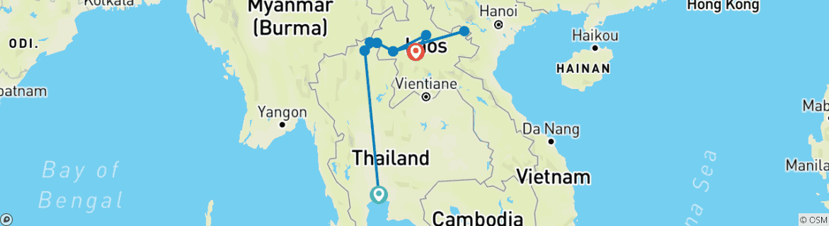 Foto van een kaart met de route van de rondreis