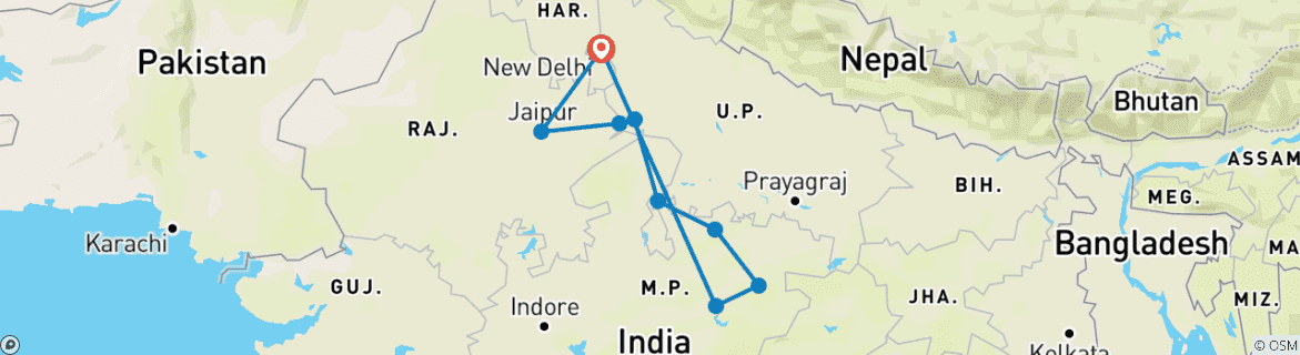 Karte mit der Reiseroute