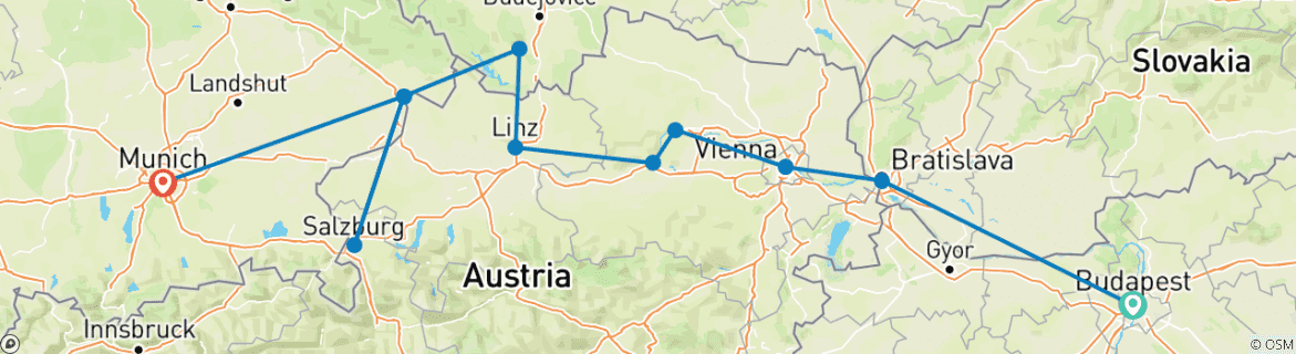 Karte mit der Reiseroute