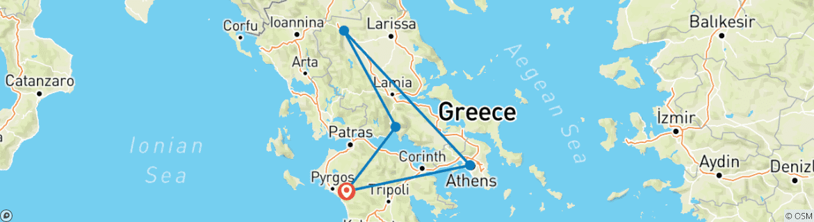 Image of a map showing the route of the tour