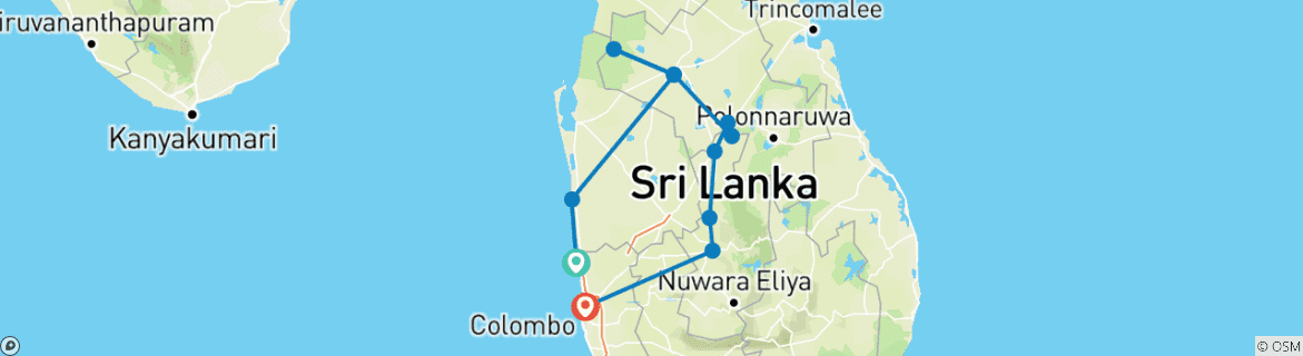 Image of a map showing the route of the tour