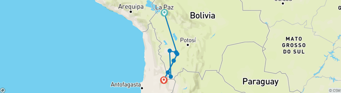 Image of a map showing the route of the tour