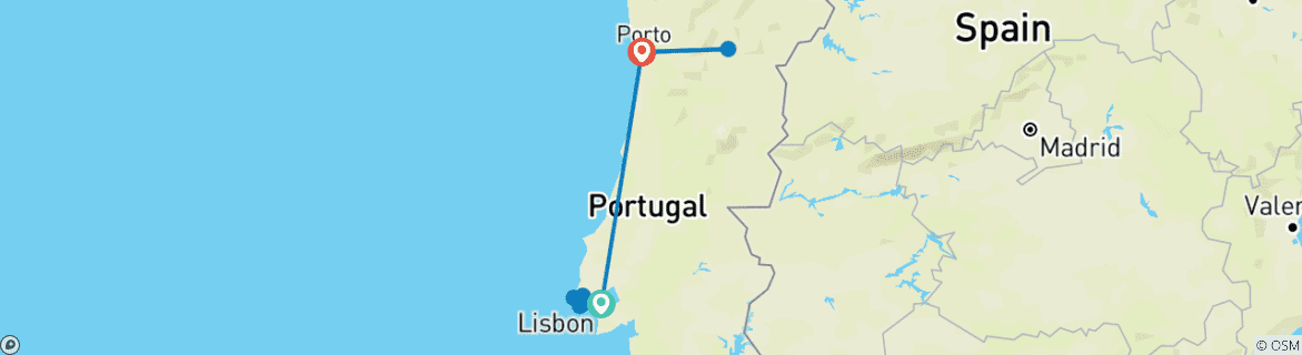 Image of a map showing the route of the tour