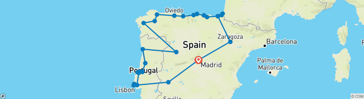 Foto van een kaart met de route van de rondreis