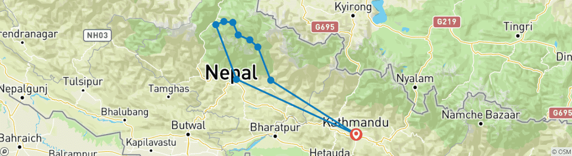 Image of a map showing the route of the tour