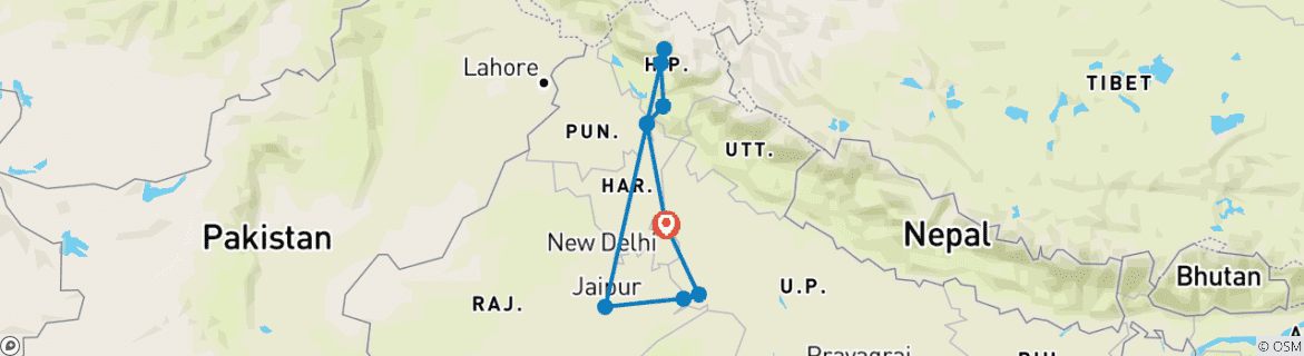 Image of a map showing the route of the tour