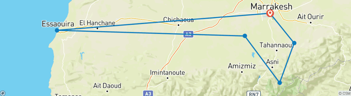 Karte mit der Reiseroute