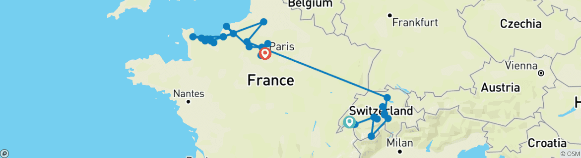 Image d'une carte montrant l'itinéraire du circuit