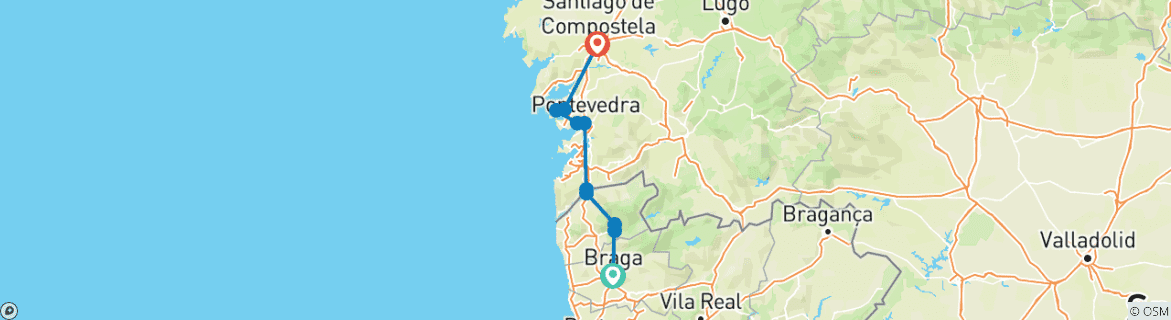 Foto van een kaart met de route van de rondreis