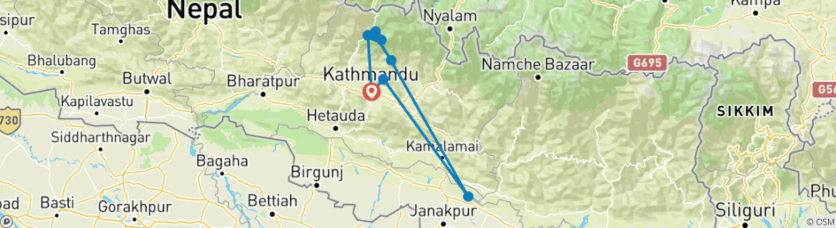 Carte du circuit Circuit culturel du Langtang avec Gosainkunda - 10 jours