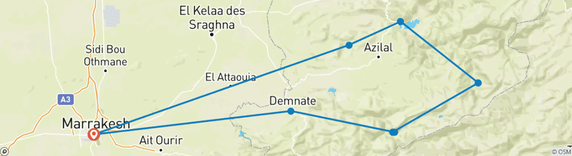 Image d'une carte montrant l'itinéraire du circuit