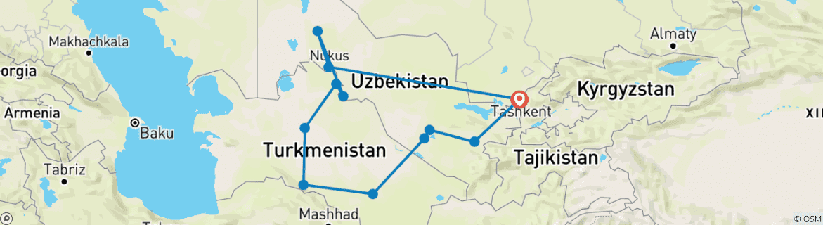 Foto van een kaart met de route van de rondreis