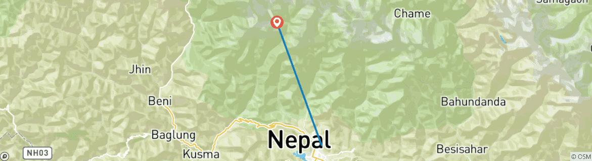 Carte du circuit Circuit en hélicoptère au camp de base de l'Annapurna