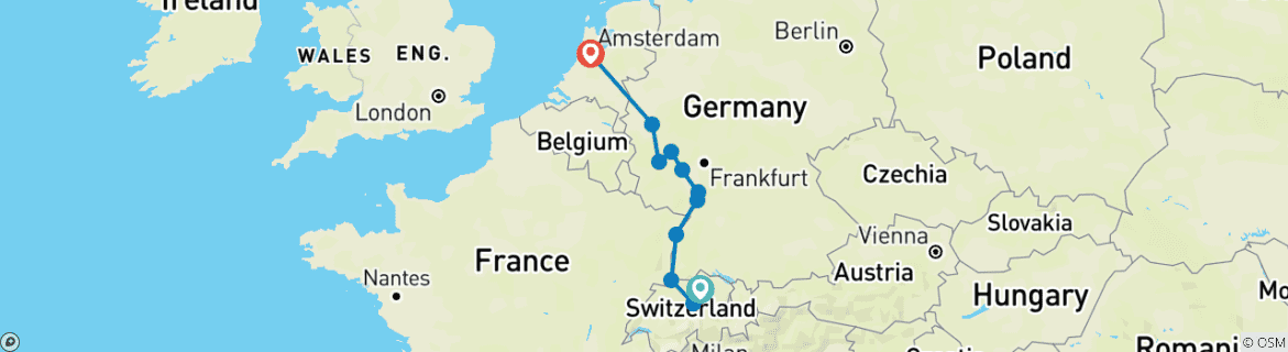 Karte mit der Reiseroute