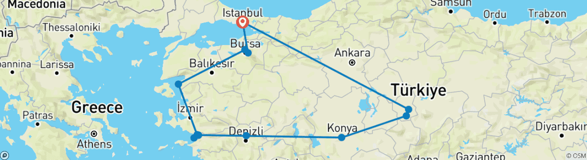 Karte mit der Reiseroute