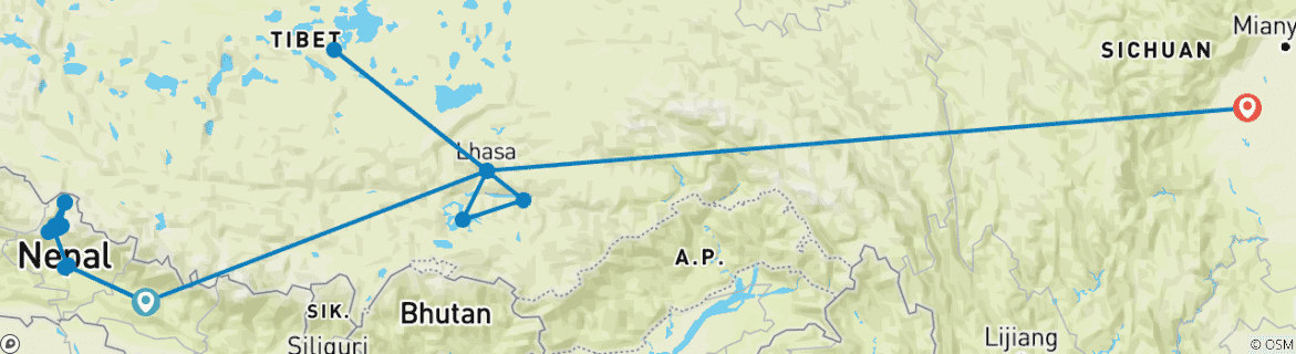 Image of a map showing the route of the tour