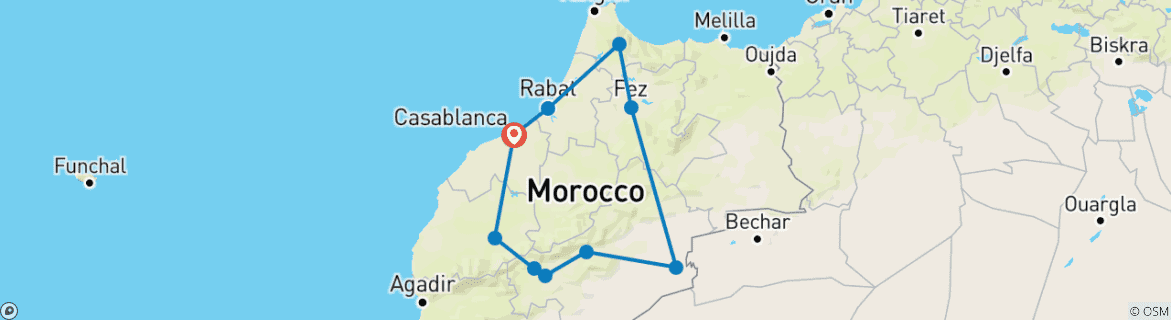 Foto van een kaart met de route van de rondreis