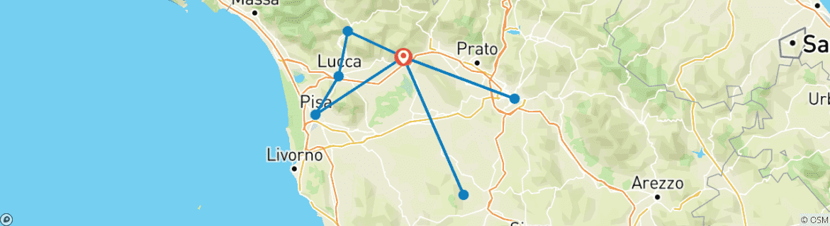 Image of a map showing the route of the tour