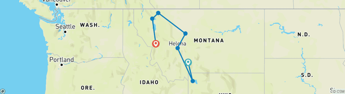 Image of a map showing the route of the tour