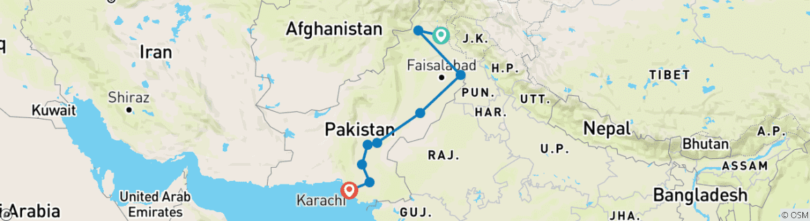 Image d'une carte montrant l'itinéraire du circuit