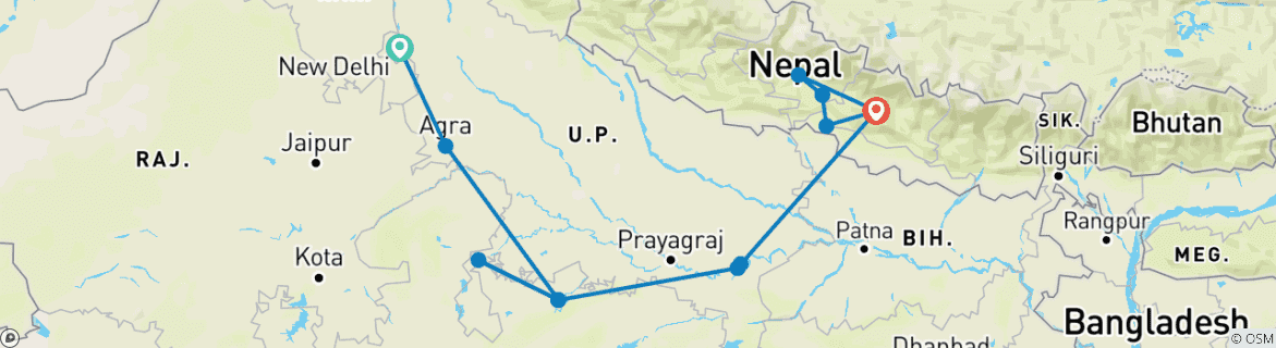 Image d'une carte montrant l'itinéraire du circuit