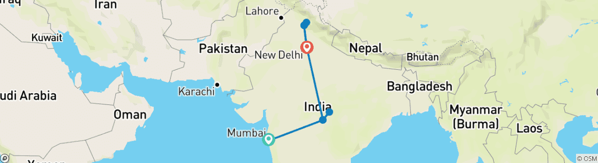 Karte mit der Reiseroute