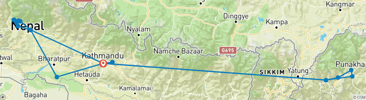Image of a map showing the route of the tour