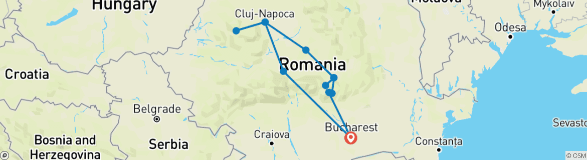 Foto van een kaart met de route van de rondreis