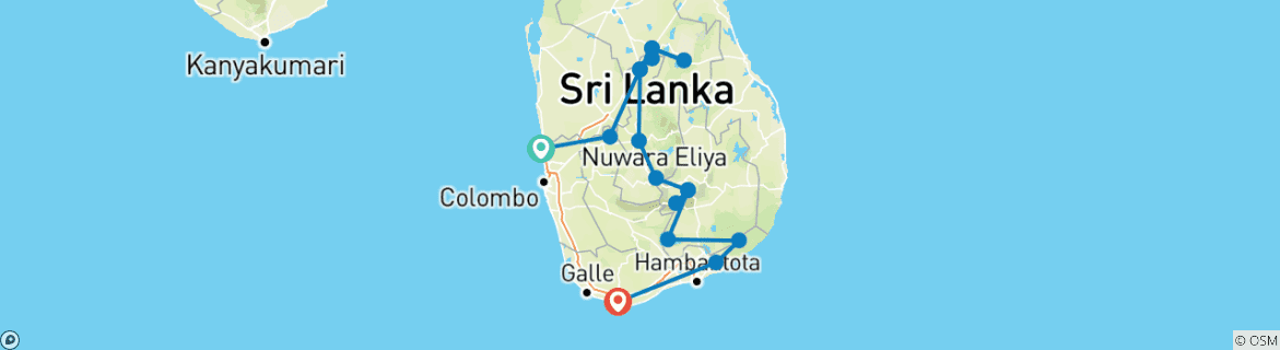 Foto van een kaart met de route van de rondreis