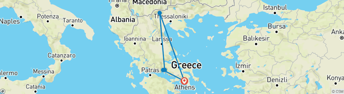 Image of a map showing the route of the tour