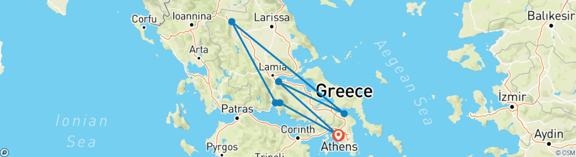 Image of a map showing the route of the tour