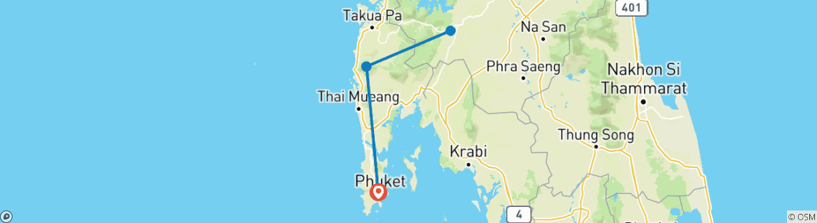 Image of a map showing the route of the tour