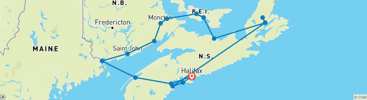Image d'une carte montrant l'itinéraire du circuit