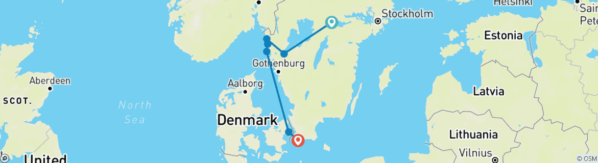 Karte von Wandern und Natur erleben in Mittelschweden (12 Tage)