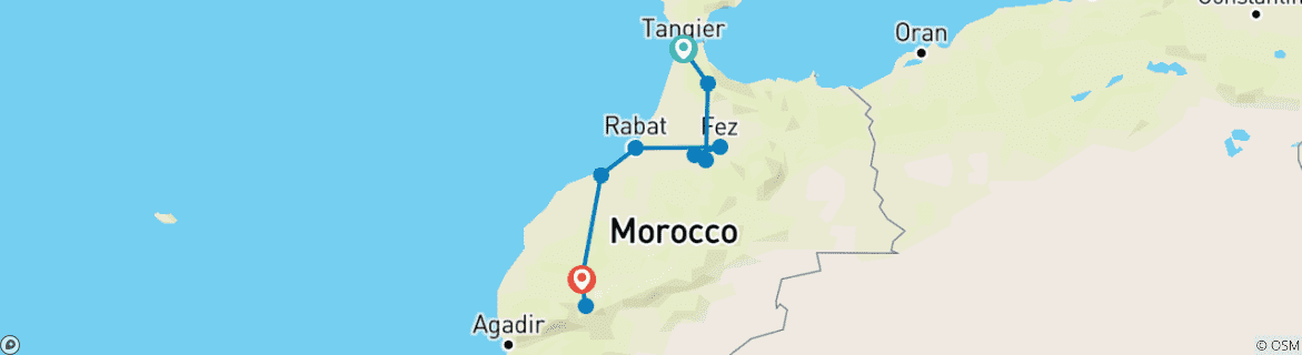 Image of a map showing the route of the tour