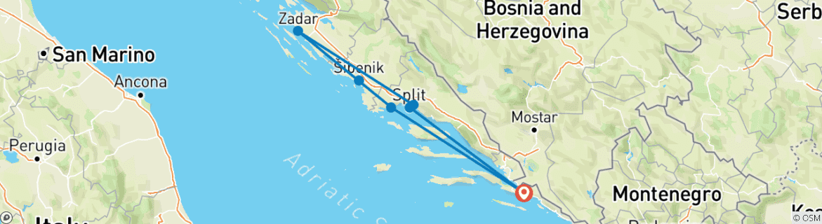 Image of a map showing the route of the tour