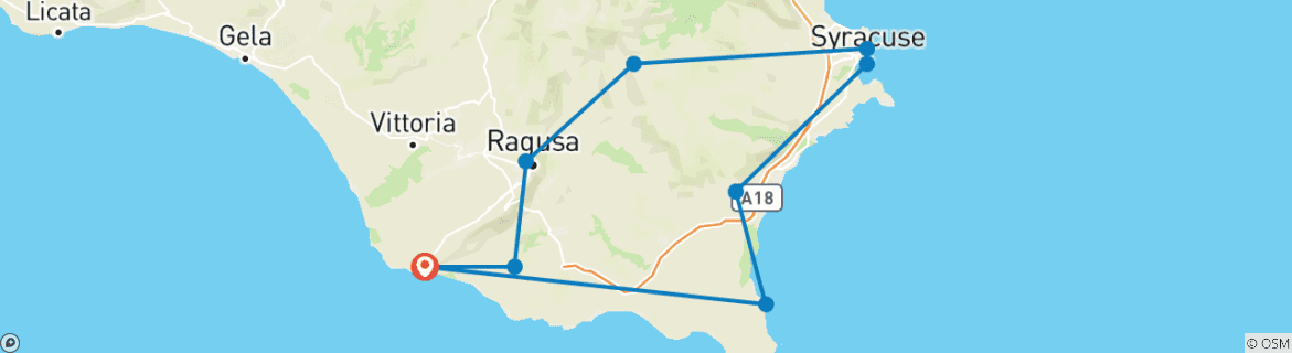 Image of a map showing the route of the tour