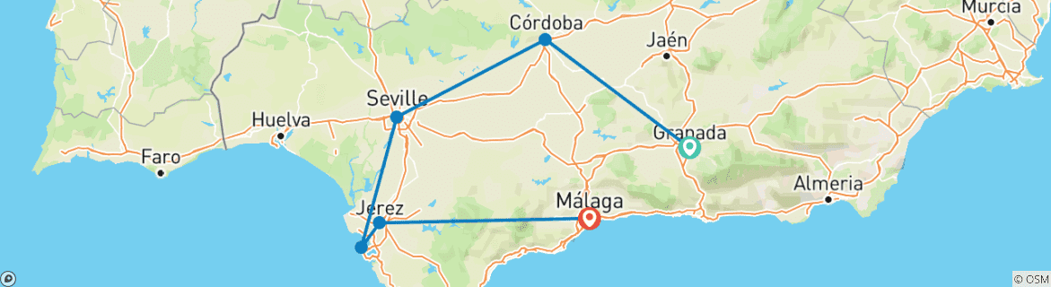 Image of a map showing the route of the tour